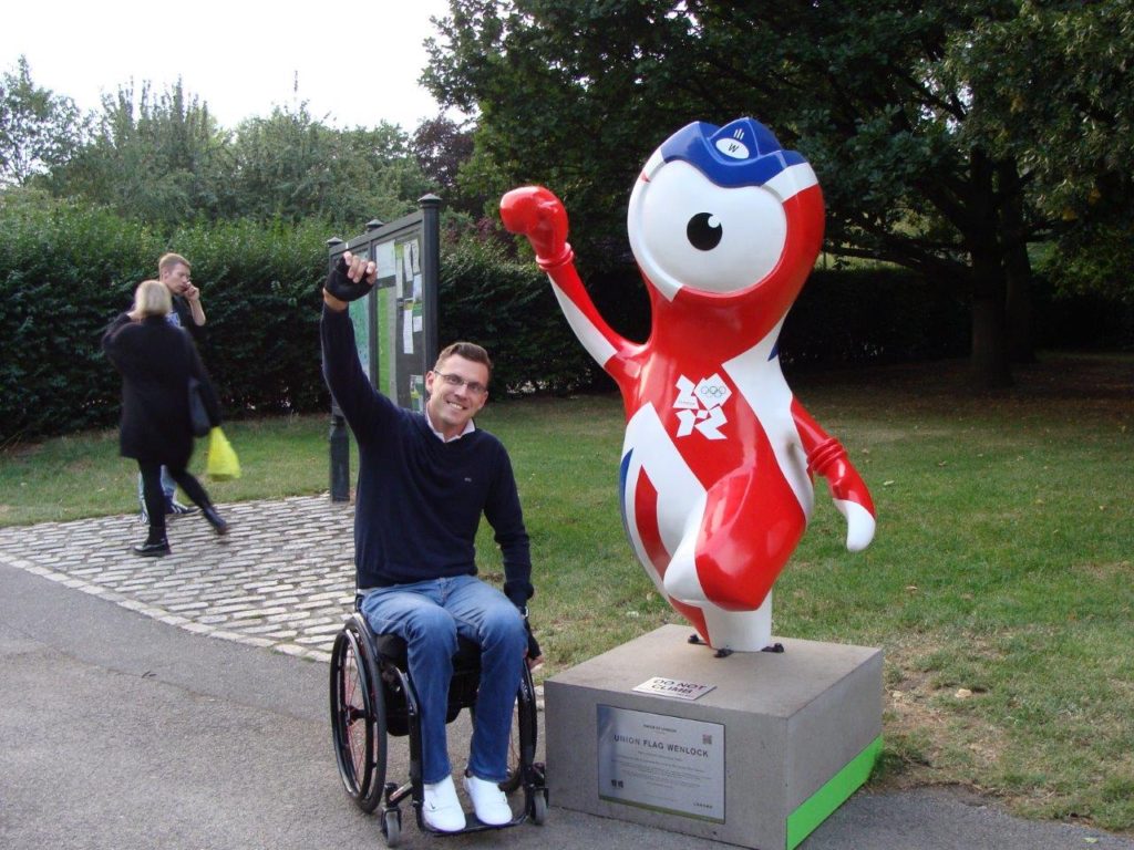 Visit in London, Blumil wheelchair, Mandeville the mascot for the London 2012 Paralympic Games