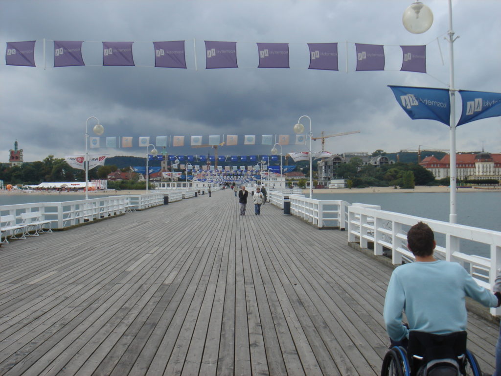 Pier in Gdańsk, Poland, accessible travel, electric wheelchair, travel with an electric wheelchair