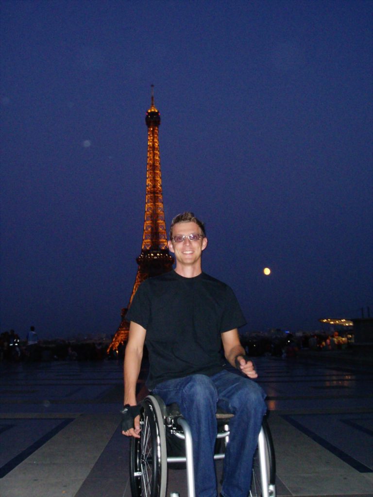 Under the Eiffel Tower, accessibility in Paris, wheelchair friendly Paris, electric wheelchair